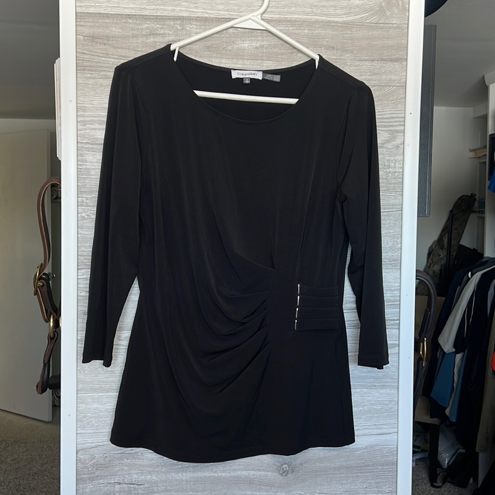 Ruched Calvin Klein Blouse Top 3/4 Length Sleeve Shirt